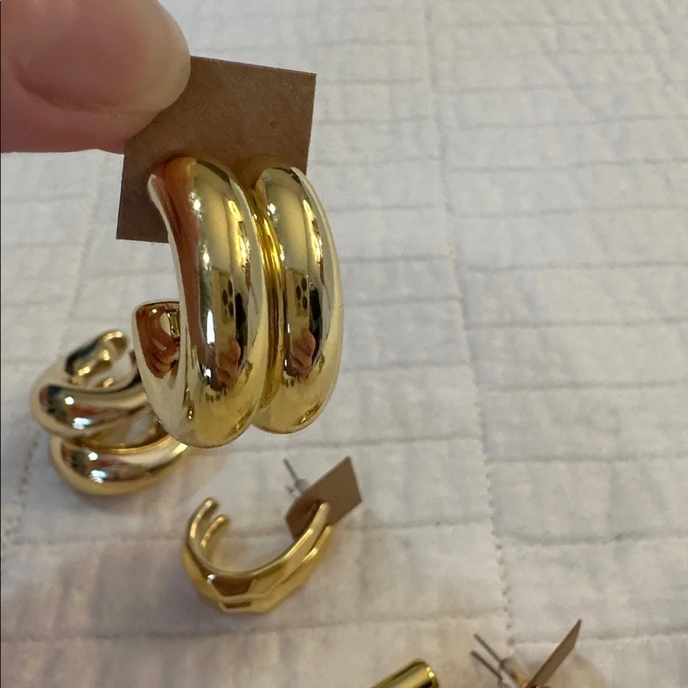 Chic Gold-Tone Textured Fashion Hoop Earrings Set of 4